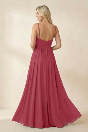 Cami Strap Chiffon A - Line Bridesmaid Dress with Slit in Merlot - KISS BRIDAL Bridesmaid Dresses