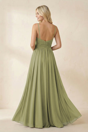 Cami Strap Chiffon A - Line Bridesmaid Dress with Slit in Moss Green - SHE IS ME Bridesmaid Dresses