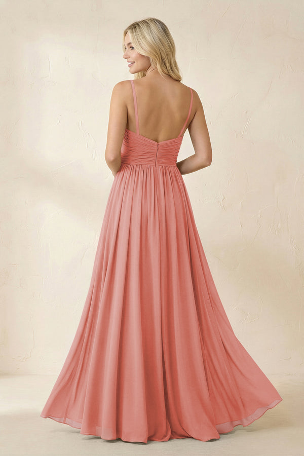 Cami Strap Chiffon A - Line Bridesmaid Dress with Slit in Mulberry - SHE IS ME Bridesmaid Dresses