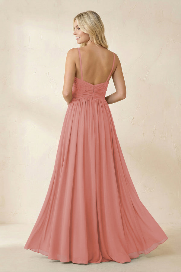 Cami Strap Chiffon A - Line Bridesmaid Dress with Slit in Mulberry - KISS BRIDAL Bridesmaid Dresses