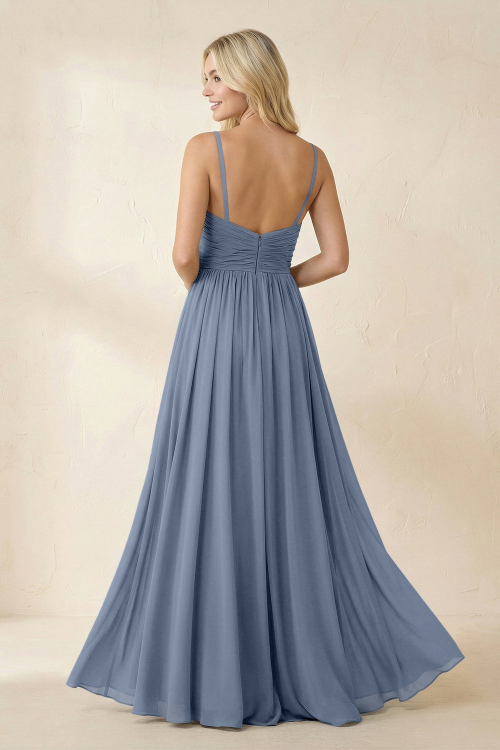 Cami Strap Chiffon A - Line Bridesmaid Dress with Slit in Neptune - KISS BRIDAL Bridesmaid Dresses
