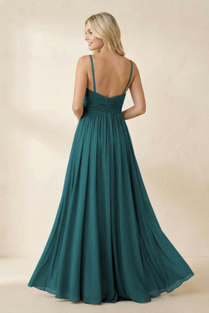 Cami Strap Chiffon A - Line Bridesmaid Dress with Slit in Pine - SHE IS ME Bridesmaid Dresses