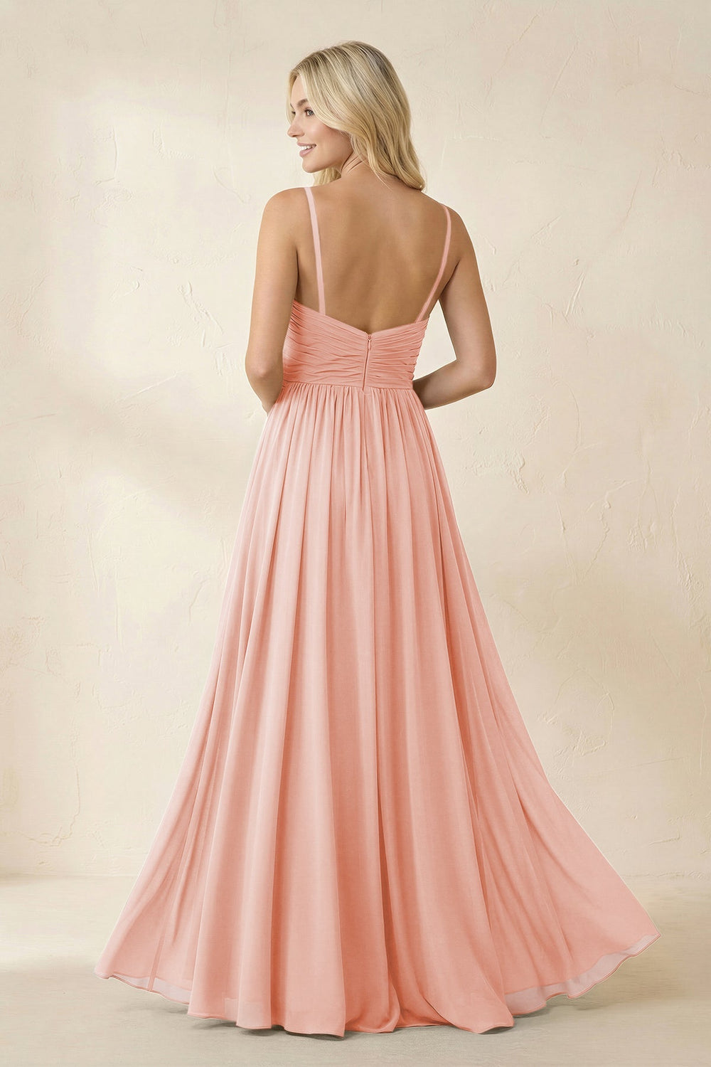 Cami Strap Chiffon A - Line Bridesmaid Dress with Slit in Rose Petal - KISS BRIDAL Bridesmaid Dresses