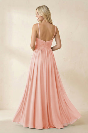 Cami Strap Chiffon A - Line Bridesmaid Dress with Slit in Rose Petal - SHE IS ME Bridesmaid Dresses