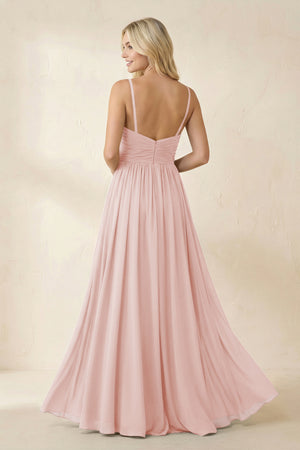 Cami Strap Chiffon A - Line Bridesmaid Dress with Slit in Rose Petal - KISS BRIDAL Bridesmaid Dresses