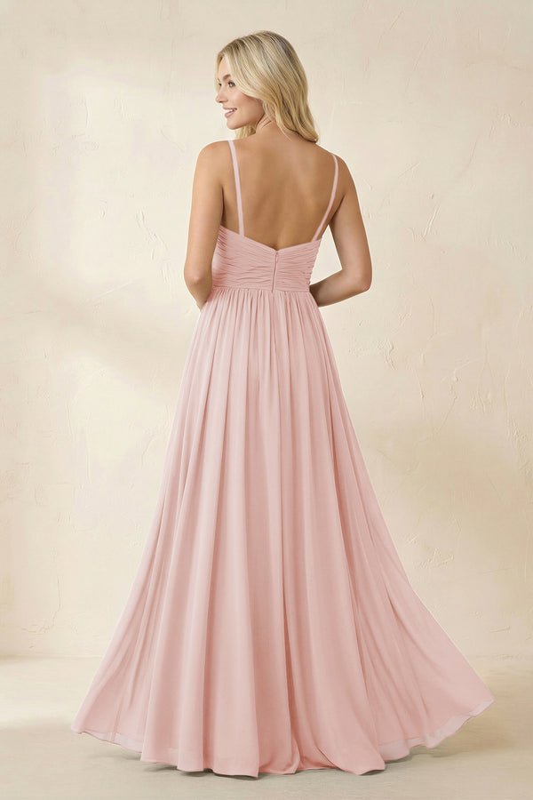 Cami Strap Chiffon A - Line Bridesmaid Dress with Slit in Rose Petal - KISS BRIDAL Bridesmaid Dresses