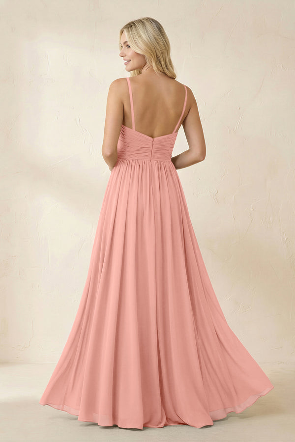 Cami Strap Chiffon A - Line Bridesmaid Dress with Slit in Rosette - KISS BRIDAL Bridesmaid Dresses