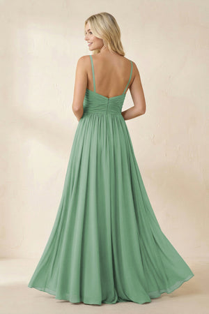 Cami Strap Chiffon A - Line Bridesmaid Dress with Slit in Sea Glass - SHE IS ME Bridesmaid Dresses