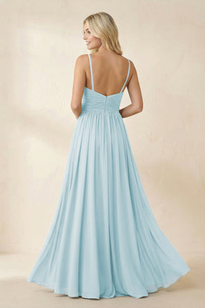 Cami Strap Chiffon A - Line Bridesmaid Dress with Slit in Sky Blue - SHE IS ME Bridesmaid Dresses