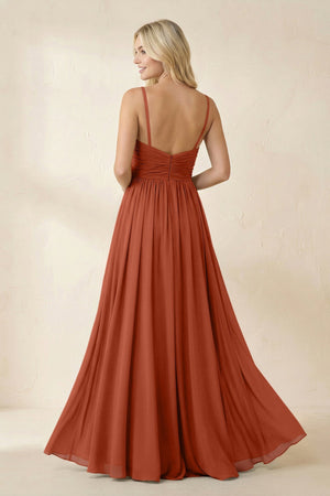 Cami Strap Chiffon A - Line Bridesmaid Dress with Slit in Spice - SHE IS ME Bridesmaid Dresses