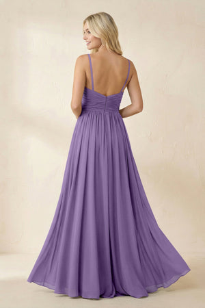 Cami Strap Chiffon A - Line Bridesmaid Dress with Slit in Tahiti - SHE IS ME Bridesmaid Dresses