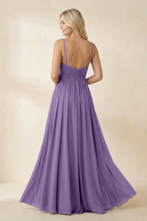 Cami Strap Chiffon A - Line Bridesmaid Dress with Slit in Tahiti - SHE IS ME Bridesmaid Dresses