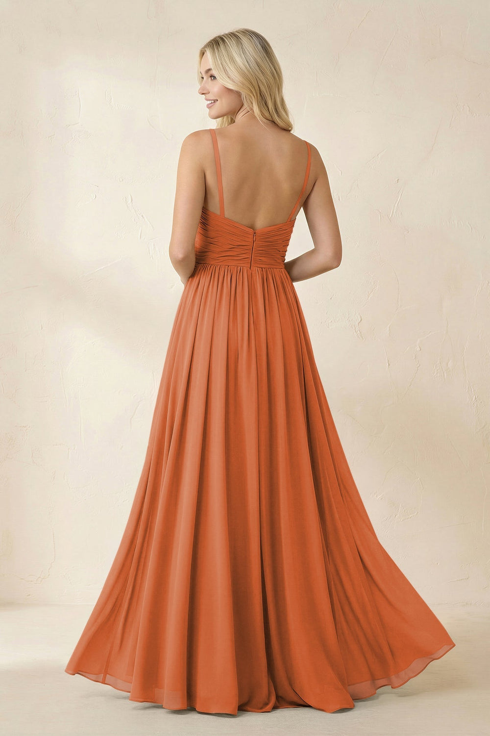 Cami Strap Chiffon A - Line Bridesmaid Dress with Slit in Terracotta - KISS BRIDAL Bridesmaid Dresses