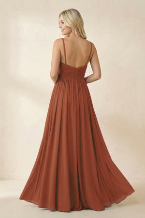 Cami Strap Chiffon A - Line Bridesmaid Dress with Slit in Terracotta - KISS BRIDAL Bridesmaid Dresses