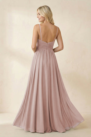 Cami Strap Chiffon A - Line Bridesmaid Dress with Slit in Toffee - SHE IS ME Bridesmaid Dresses