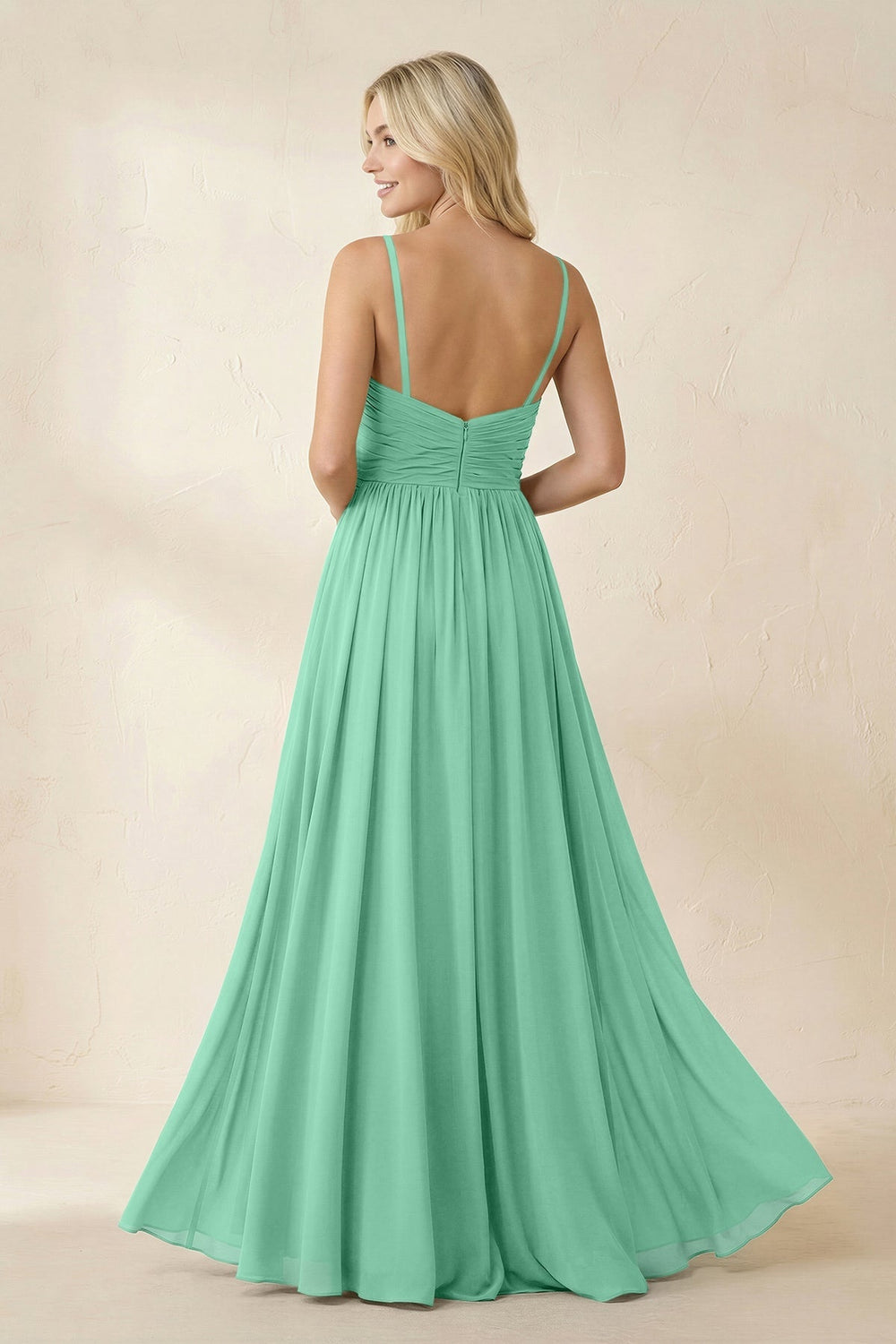 Cami Strap Chiffon A - Line Bridesmaid Dress with Slit in Turquoise - KISS BRIDAL Bridesmaid Dresses