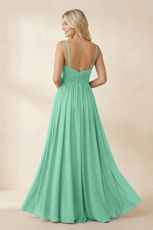 Cami Strap Chiffon A - Line Bridesmaid Dress with Slit in Turquoise - SHE IS ME Bridesmaid Dresses