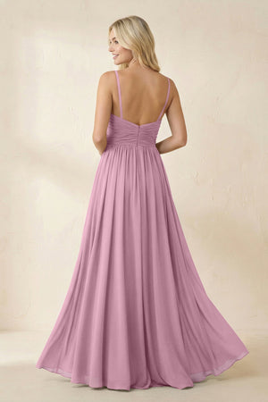 Cami Strap Chiffon A - Line Bridesmaid Dress with Slit in Vintage Mauve - SHE IS ME Bridesmaid Dresses