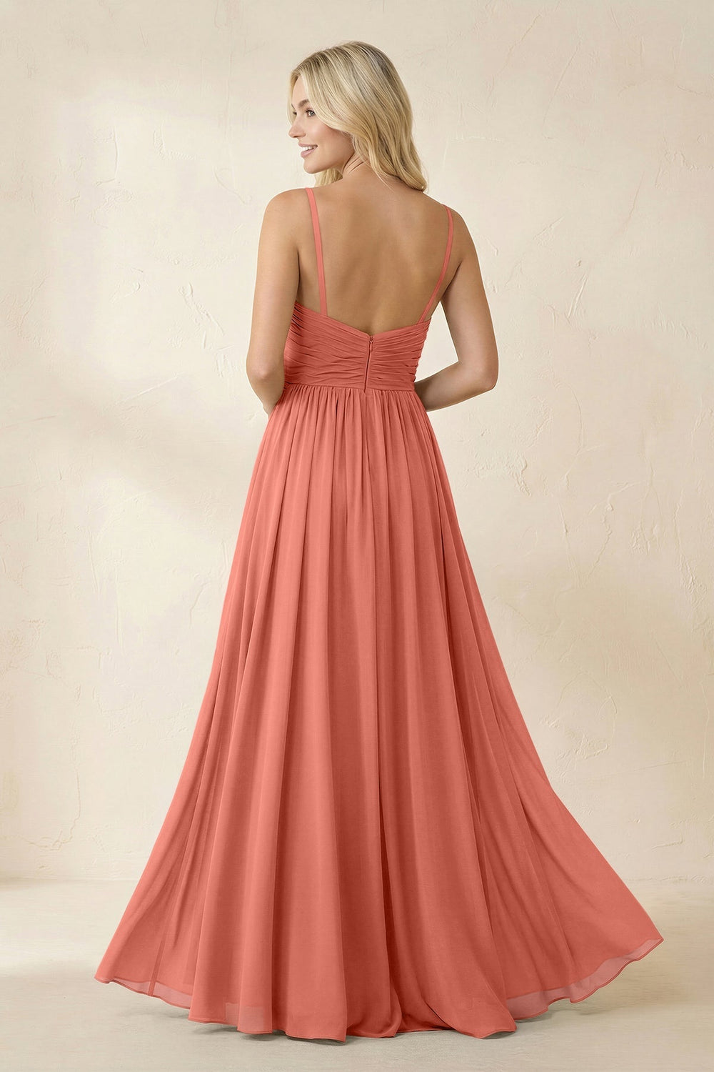 Cami Strap Chiffon A - Line Bridesmaid Dress with Slit in Wild Rose - KISS BRIDAL Bridesmaid Dresses