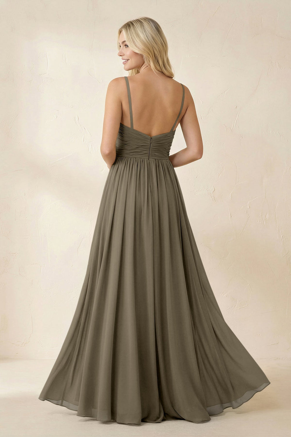 Cami Strap Chiffon A - Line Bridesmaid Dress with Slit in Willow Green - KISS BRIDAL Bridesmaid Dresses