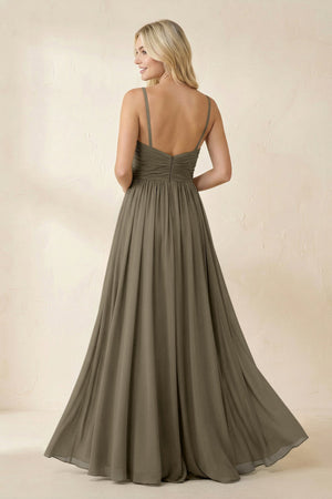 Cami Strap Chiffon A - Line Bridesmaid Dress with Slit in Willow Green - SHE IS ME Bridesmaid Dresses
