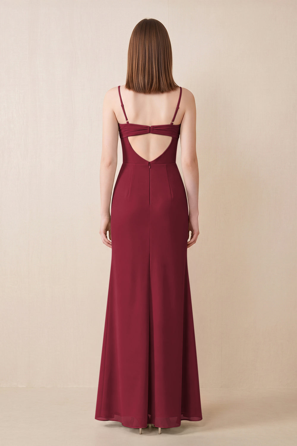 Cami Strap Chiffon Sheath Bridesmaid Dress with Slit in Berry