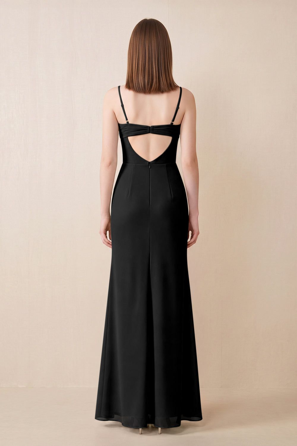 Cami Strap Chiffon Sheath Bridesmaid Dress with Slit in Black