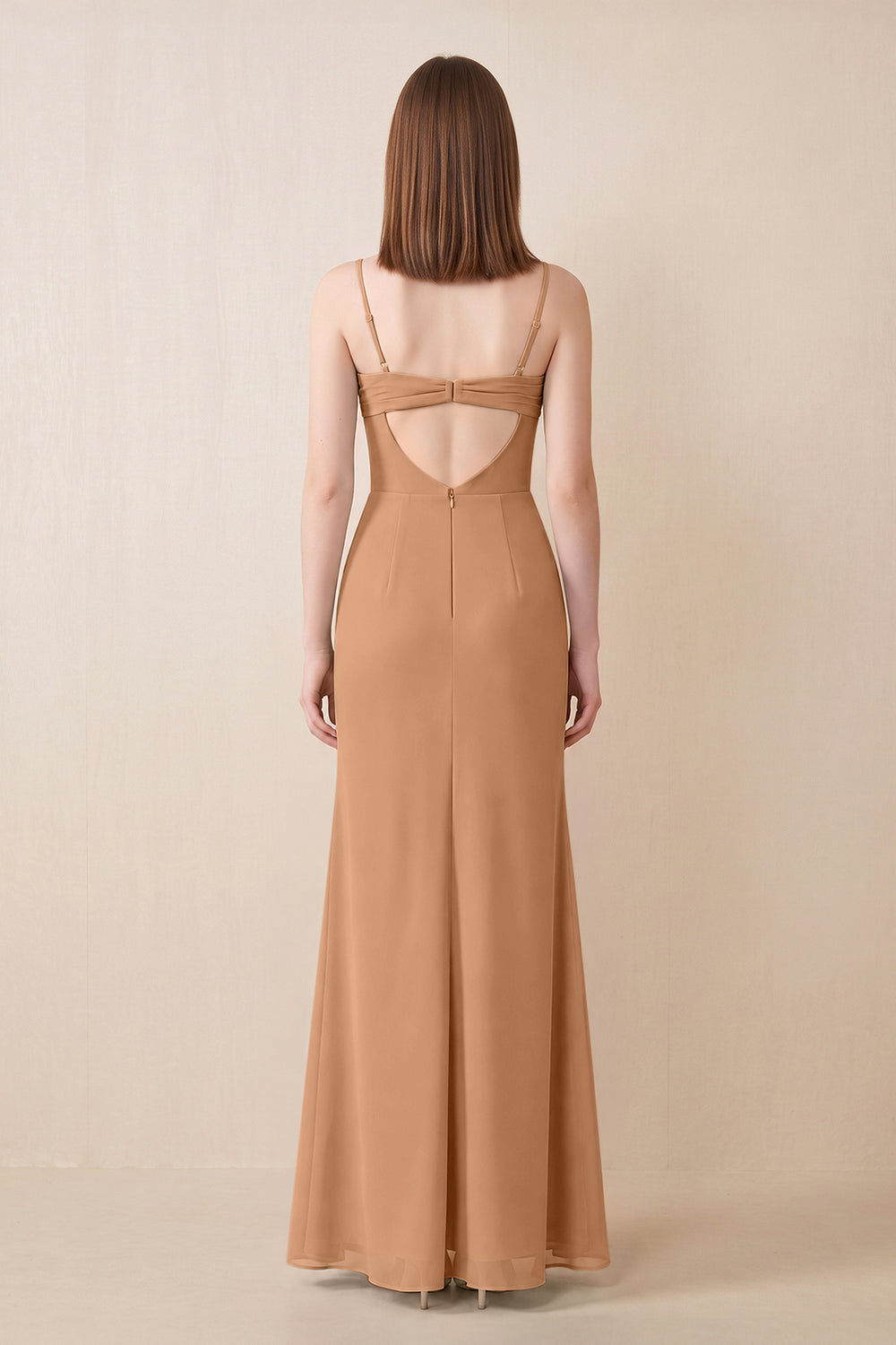Cami Strap Chiffon Sheath Bridesmaid Dress with Slit in Bronzer