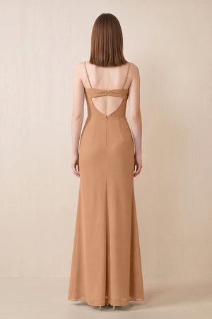 Cami Strap Chiffon Sheath Bridesmaid Dress with Slit in Bronzer (2) | KISSBRIDAL