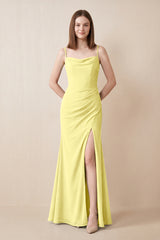Cami Strap Chiffon Sheath Bridesmaid Dress with Slit in Buttercup | KISSBRIDAL