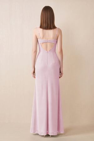 Cami Strap Chiffon Sheath Bridesmaid Dress with Slit in Candy Pink (2) | KISSBRIDAL