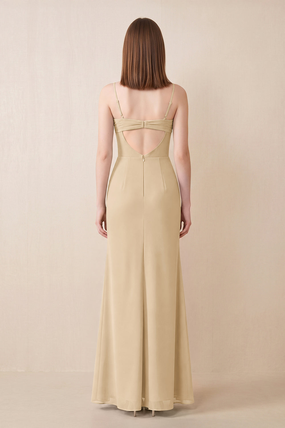 Cami Strap Chiffon Sheath Bridesmaid Dress with Slit in Champagne