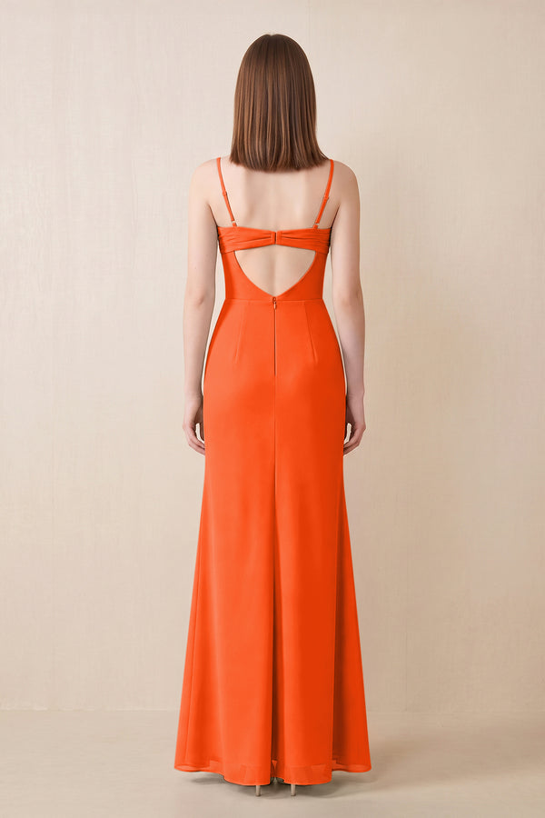 Cami Strap Chiffon Sheath Bridesmaid Dress with Slit in Cinnamon (2) | KISSBRIDAL