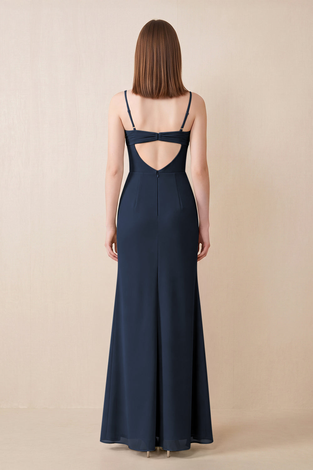 Cami Strap Chiffon Sheath Bridesmaid Dress with Slit in Dark Navy