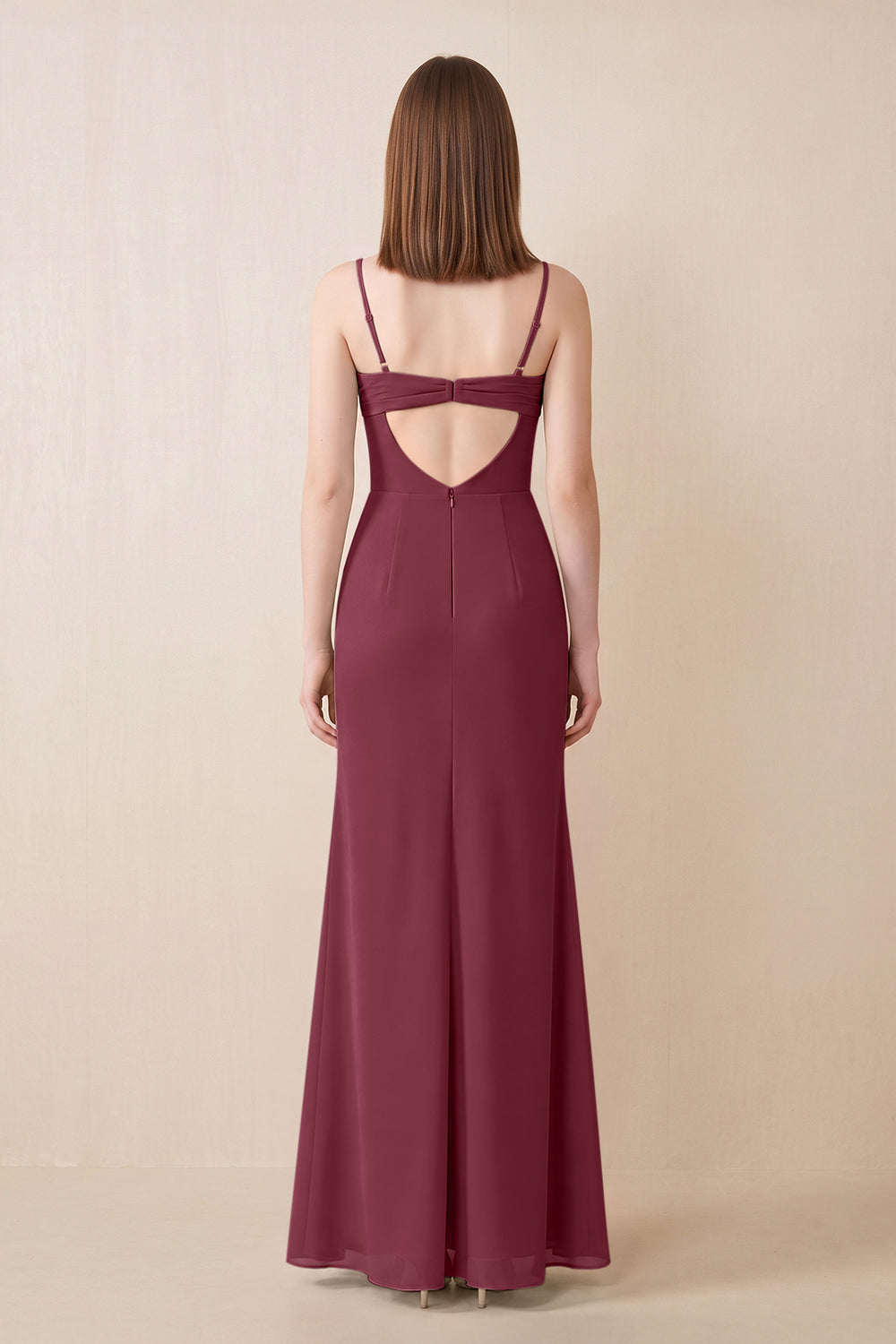 Cami Strap Chiffon Sheath Bridesmaid Dress with Slit in Desert Rose
