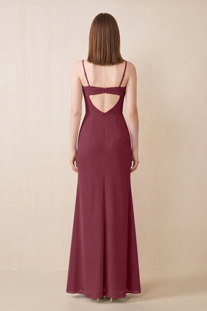 Cami Strap Chiffon Sheath Bridesmaid Dress with Slit in Desert Rose (2) | KISSBRIDAL