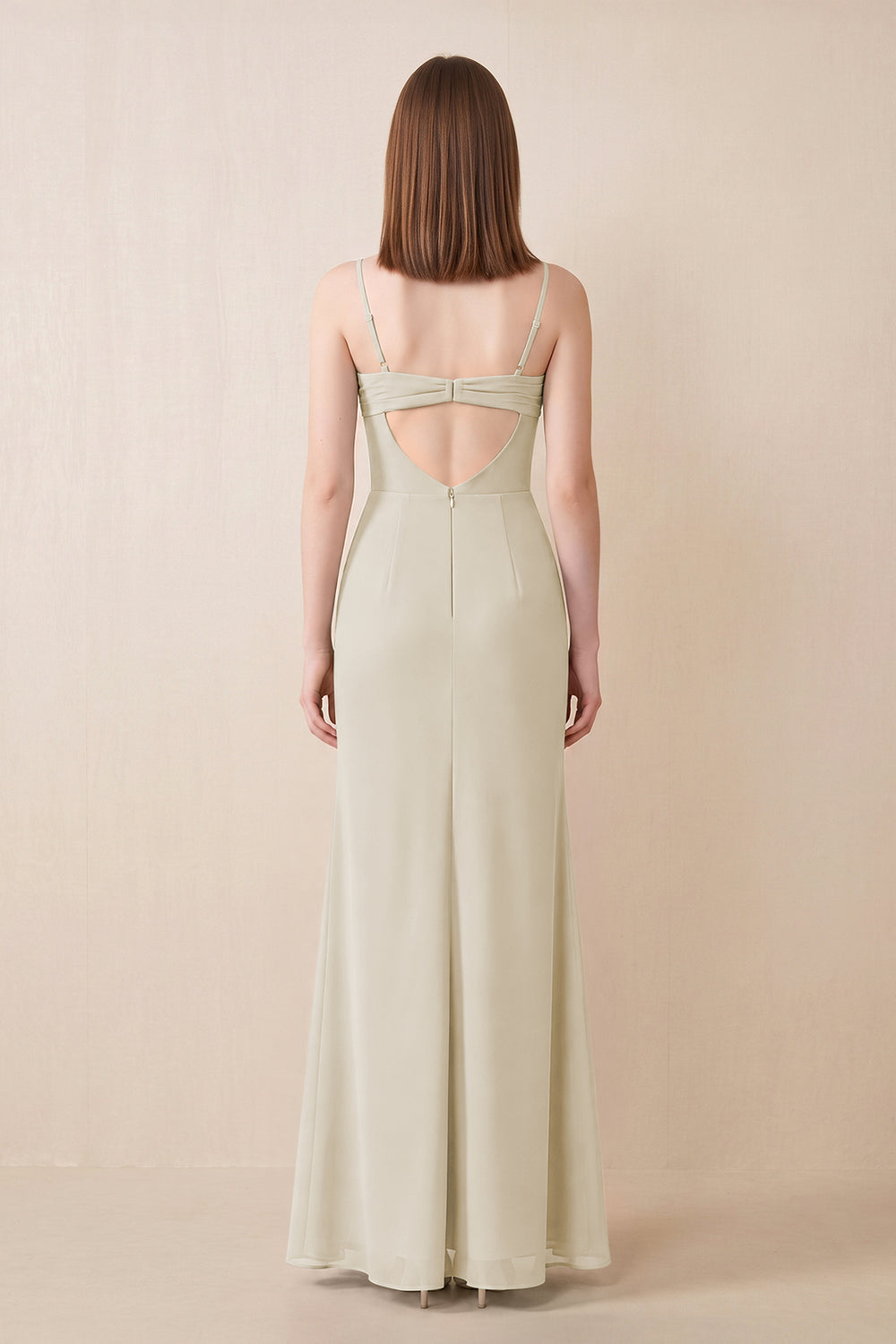 Cami Strap Chiffon Sheath Bridesmaid Dress with Slit in Dove Gray
