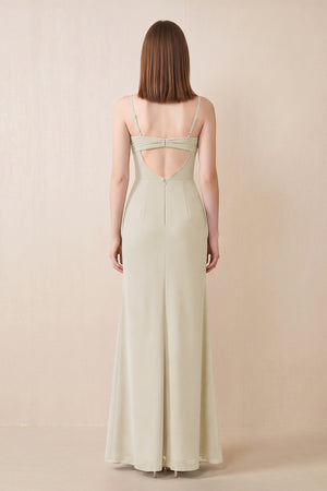 Cami Strap Chiffon Sheath Bridesmaid Dress with Slit in Dove Gray (2) | KISSBRIDAL