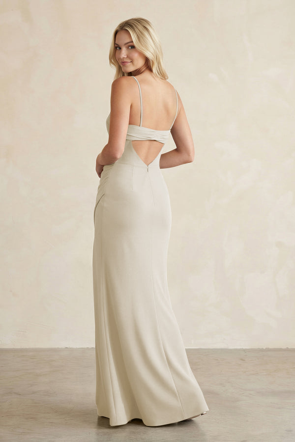 Cami Strap Chiffon Sheath Bridesmaid Dress with Slit in Dove Gray - SHE IS ME Bridesmaid Dresses