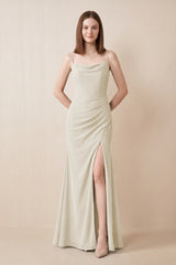 Cami Strap Chiffon Sheath Bridesmaid Dress with Slit in Dove Gray | KISSBRIDAL