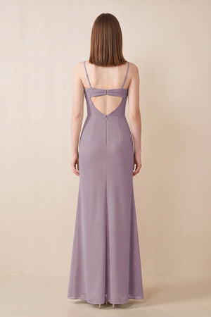 Cami Strap Chiffon Sheath Bridesmaid Dress with Slit in Dusk (2) | KISSBRIDAL