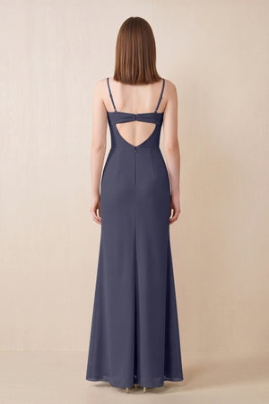 Cami Strap Chiffon Sheath Bridesmaid Dress with Slit in Dusk Blue (2) | KISSBRIDAL