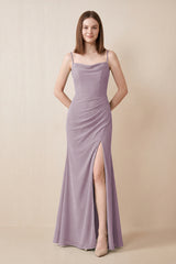 Cami Strap Chiffon Sheath Bridesmaid Dress with Slit in Dusk | KISSBRIDAL