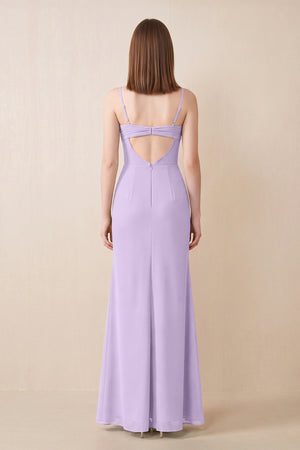 Cami Strap Chiffon Sheath Bridesmaid Dress with Slit in Lavender (2) | KISSBRIDAL