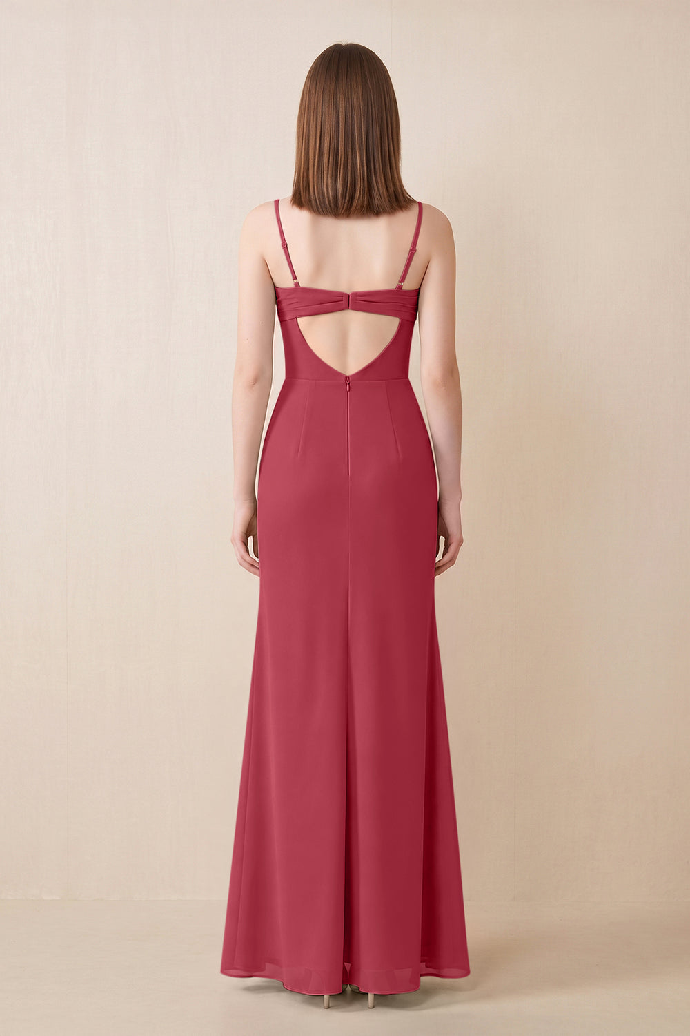 Cami Strap Chiffon Sheath Bridesmaid Dress with Slit in Merlot