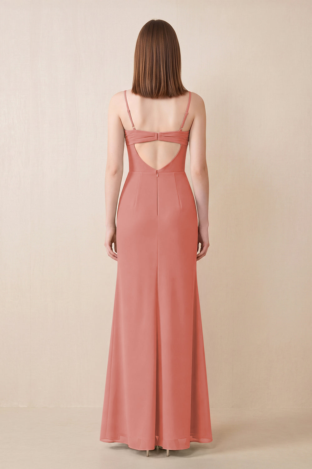 Cami Strap Chiffon Sheath Bridesmaid Dress with Slit in Mulberry