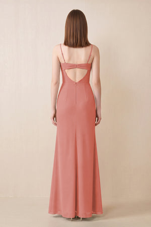 Cami Strap Chiffon Sheath Bridesmaid Dress with Slit in Mulberry (2) | KISSBRIDAL