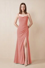Cami Strap Chiffon Sheath Bridesmaid Dress with Slit in Mulberry | KISSBRIDAL