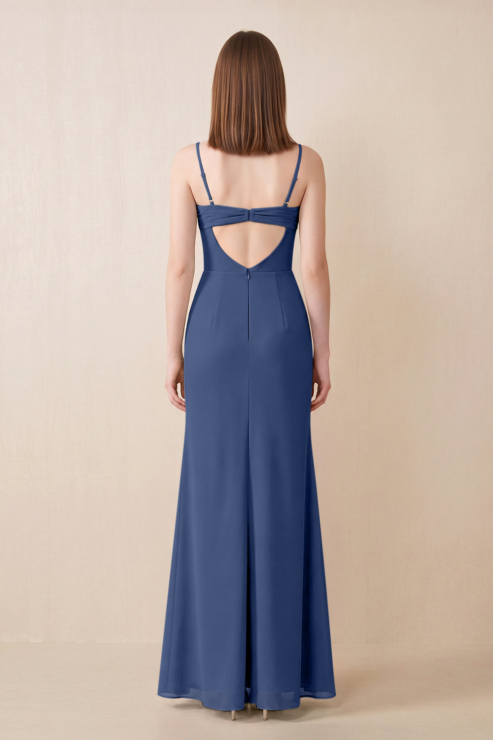 Cami Strap Chiffon Sheath Bridesmaid Dress with Slit in Navy
