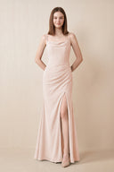 Cami Strap Chiffon Sheath Bridesmaid Dress with Slit in Pale Blush | KISSBRIDAL